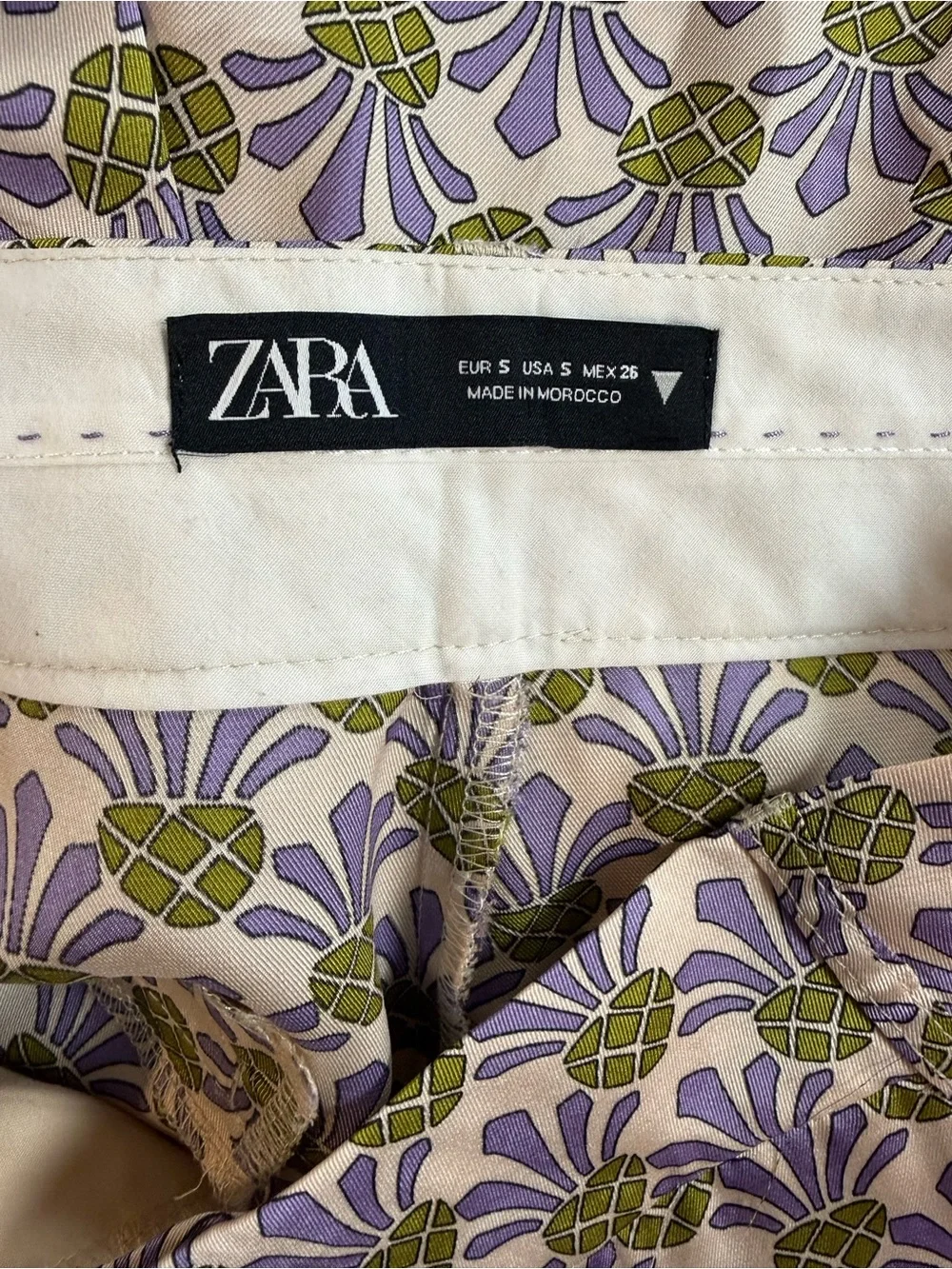 Zara Pineapple Print Matching Shirt Wide Leg Pants Set S
